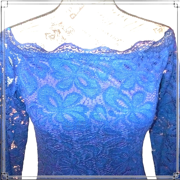 Misguided Blue Lace Bardot Fishtail Formal Dress Size Small - Picture 6 of 14